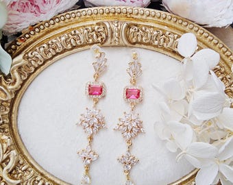 Elegant Party earrings.hot pink wedding earrings.Bridal earrings.wedding gift.birtyday gift for her.Vacation earrings and earrings.her gift