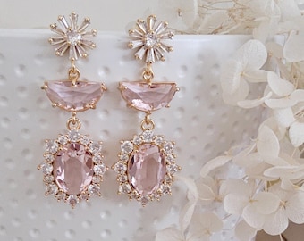 Pink Wedding Earrings.bride earring.party earrings.Vacation Earrings.Birthday gift for her.bridesmaid earrings.Crystal wedding earrings.