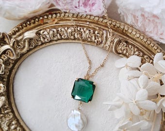 Unique real Pearl Wedding necklace and earrings:14K Gold Filled,Blue Crystal necklace.Bridal necklace.Vacation necklace.party necklace.