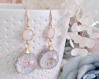 flower Earrings.light blue Earrings,unique flower Earrings.Wedding Earrings,Bridesmaid earrings.bridal wedding earrings.gift for her.