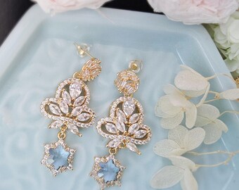 Luxury wedding earrings.light blue Bridal Earrings.Vacation Earrings.unique Birthday gift for her.bridesmaid earrings.gift for girlfriend.