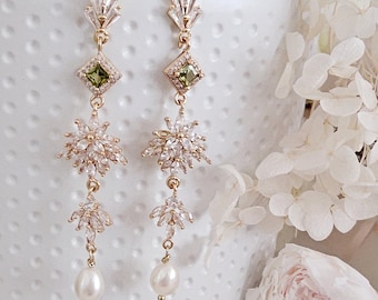 Elegant light Olive Green wedding earrings.real pearl earrings.Graduation party earrings.bride earrings.bridesmaid earrings.wedding gift