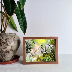 One of a Kind Handmade Preserved Flower Diorama | Green Forest Figurine Display with LED Light | Irreplaceable Cottagecore Shadow Box Decor