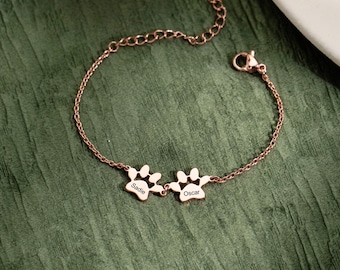 Pet Name Bracelet, Engraved Paw Bracelet, Dog/Cat Memorial Gift, Gift for Pet Lover, Keepsake Jewelry for Her, Paw Name Charm, Gift for Mom