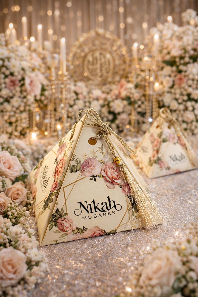 Nikkah Mubarak Favor Boxes: Luxury Floral Wedding Treats, Islamic Table ...
