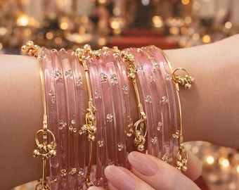 Blush Pink Rainbow Bangle Set – Kashmiri Wedding Stack, Bridal Jewelry, Bridesmaid Gift