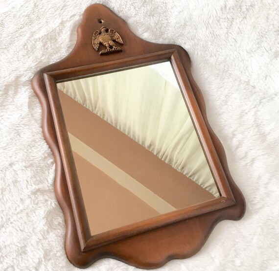 Vintage Solid Wood Mirror Wall Hanging Curvy Framed Gold Eagle Traditional Wooden Frame Medium Ready To Hang Americana