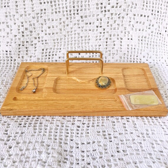 Vintage Valet Light Wood Jewelry Storage Tray Scandin… Gem