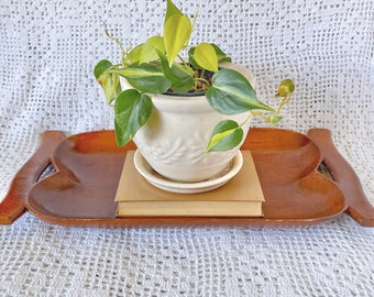 Large Big Vintage Wood Serving Tray with Handles Boho Bohemian Decor Wooden Curved Unique Decorative Entertaining