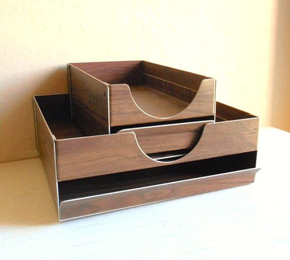 Mid Century Modern Desk Storage Faux Bois Metal Desk Etsy