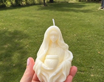 Vela de cera de soja con la Virgen María, decoración religiosa y espiritual, vela de oración católica.