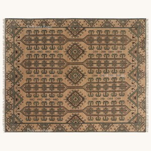 Hand Knotted Tribal Geometric Rug, Camel Afghan Wool Area Rug, Vintage Tribal Handmade Rug