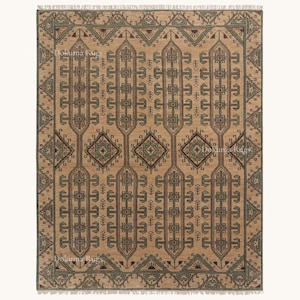 Hand Knotted Tribal Geometric Rug, Camel Afghan Wool Area Rug, Vintage Tribal Handmade Rug