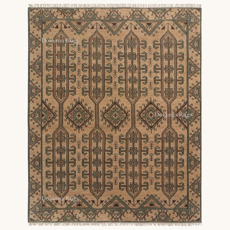 Hand Knotted Tribal Geometric Rug, Camel Afghan Wool Area Rug, Vintage Tribal Handmade Rug
