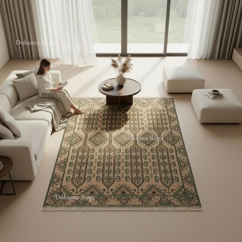 Hand Knotted Tribal Geometric Rug, Camel Afghan Wool Area Rug, Vintage Tribal Handmade Rug