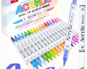60 Colors Dual Tip Acrylic Paint Markers with Brush Tips Double Ink Capacity