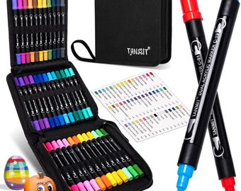 TANMIT 48 Colors Dual Tip Acrylic Paint Markers Brush Fine Tip