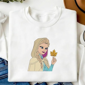 Camiseta bordada de la princesa Elsa de otoño, sudadera Frozen, sudadera con capucha de Elsa y Anna, regalo de princesa Disney para fans, hombres y mujeres imagen 1