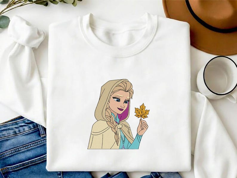 Camiseta bordada de la princesa Elsa de otoño, sudadera Frozen, sudadera con capucha de Elsa y Anna, regalo de princesa Disney para fans, hombres y mujeres imagen 1