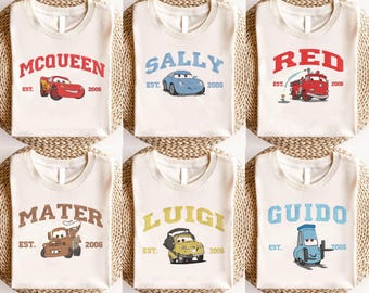 Cars Pixar Charaktere besticktes Shirt Disney Cars Sweatshirt Disneyland Hoodie Geburtstagsgeschenk für Fans Männer Frauen