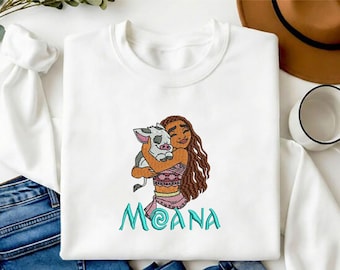 Moana Princess besticktes Shirt Moana Sweatshirt Magic Kingdom Hoodie Disney Prinzessinnen Geschenk für Fans Männer Frauen