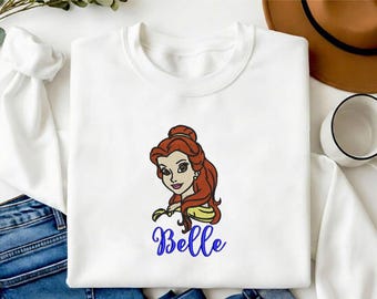 Belle Princess Gestickte Shirt Schöne und das Biest Sweatshirt Belle Hoodie Disney Prinzessinnen Geschenk für Fans Männer Frauen M3