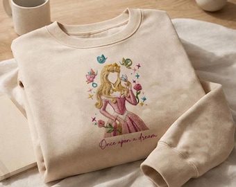 Aurora Princess besticktes Shirt Dornröschen Sweatshirt One upon a Dream Hoodie Disney Prinzessinnen Geschenk für Fans Männer Frauen