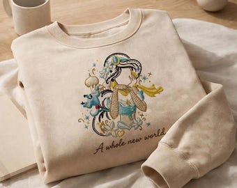 Jasmin Prinzessin gesticktes Hemd Aladdin Sweatshirt Eine ganz neue Welt Hoodie Disney Prinzessinnen Geschenk für Fans Männer Frauen