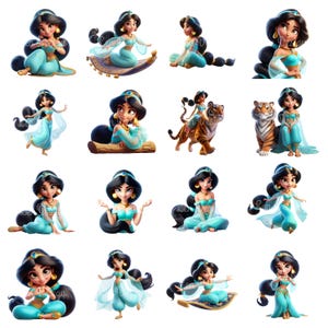 Princess Jasmine Clipart PNG | Arabian Princess Digital Kit | High Resolution PNG Bundle | Arabian Nights Graphics | Instant Download image 3