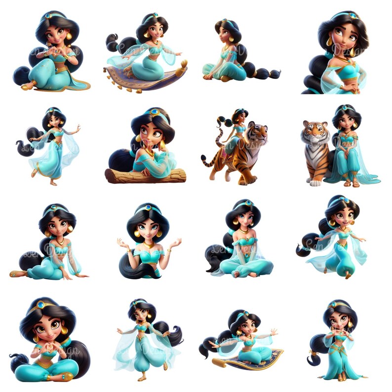 Princess Jasmine Clipart PNG | Arabian Princess Digital Kit | High Resolution PNG Bundle | Arabian Nights Graphics | Instant Download image 3