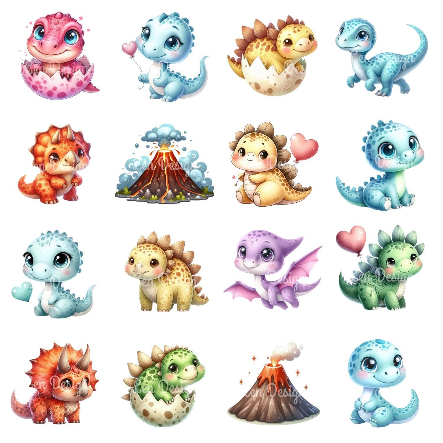 Baby Dinosaur Watercolor Clipart PNG | Cute Dino Digital Kit | Dinosaur ...