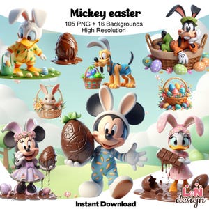 Mickey Easter Clipart Bundle PNG | 105 PNG + 16 Digital Papers | Easter Mickey Digital Kit | Printable Party Decor | Instant Download