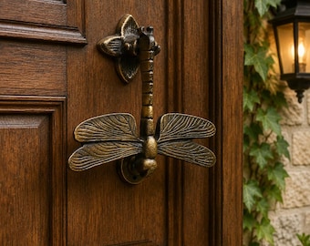 Dragonfly Brass Door Knocker – Rustic Handmade Decorative Entrance Accent