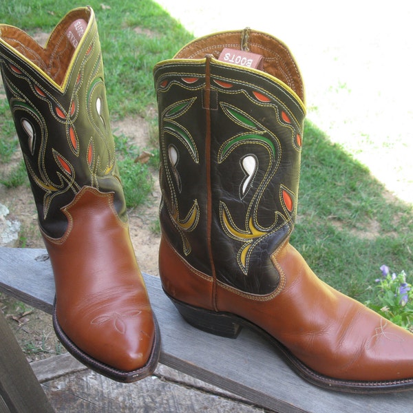 RESERVED for Black Poodle/  Men's Fabulous 50's TEXAS Brand All Leather Brown Pee Wee Shorty Cowboy Boots 9 D (or Women's 10.5)