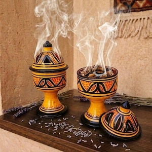Quemador de incienso artesanal, porta incienso de cerámica, cerámica pintada a mano, arte marroquí, decoración única para el hogar, decoración de cocina rústica, regalo único