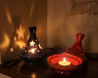 Handgefertigter marokkanischer Tajine-Kerzenhalter, Stern- und Mondlaterne aus Keramik, Wohnaccessoire, einzigartiges Keramikgeschenk