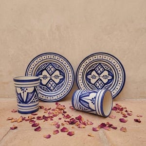 Handmade Moroccan Ceramic Tea Set _ Hand-Painted pottery Cup and Side Plate _ home decor _ unique artisanal set