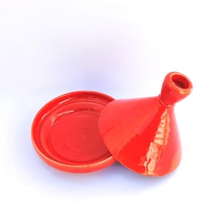 Authentic Handcrafted Moroccan Tagine - Red Ceramic Slow Cooker & Serving Pot - Artisanal Pottery for Kitchen and Decor - 20cm (8")