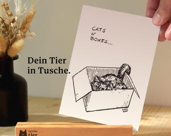 Haustier Portrait nach Foto | Handgezeichnete Tusche Illustration | Hund & Katze, A6 Original Unikat