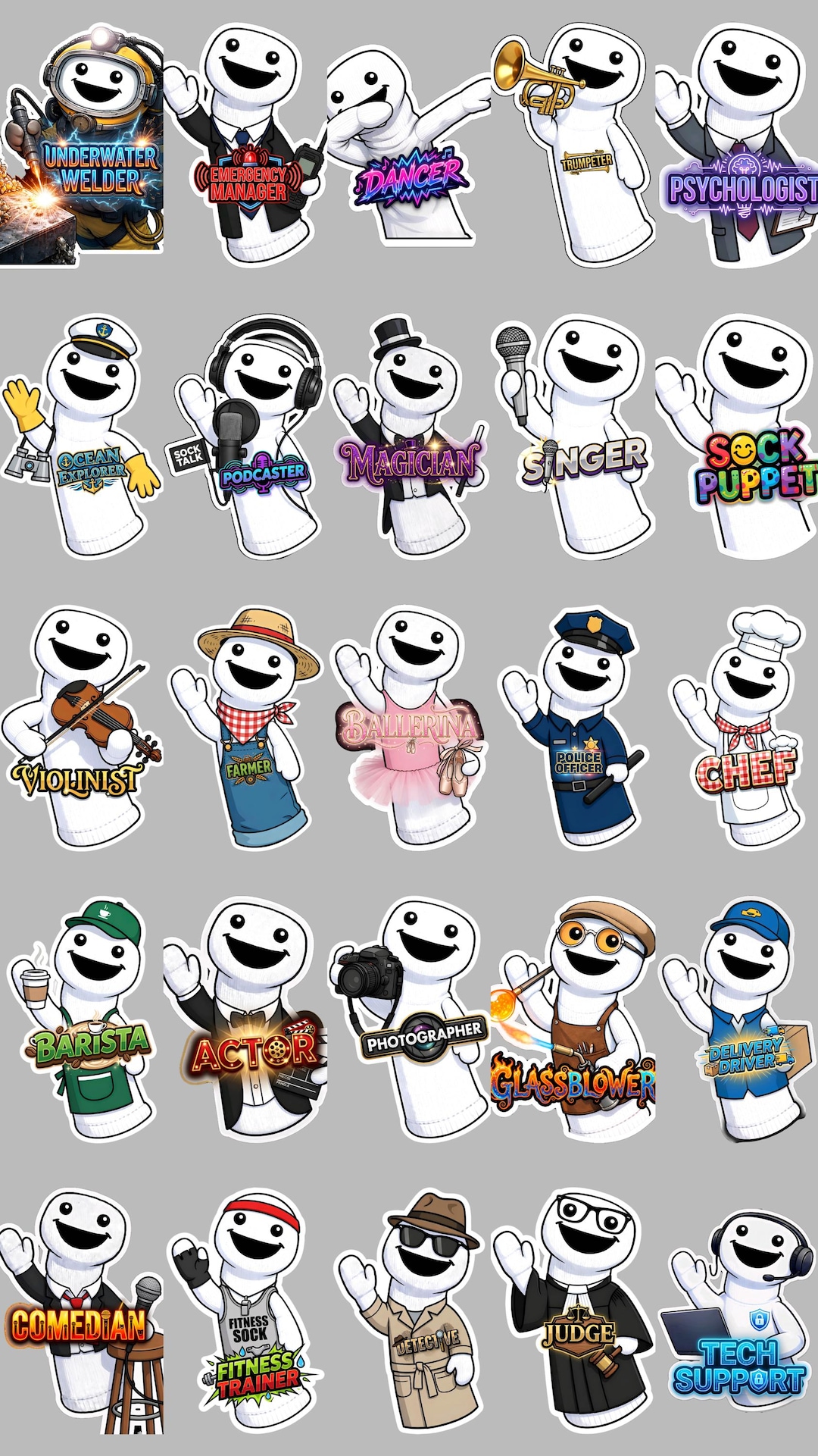 Sticker Puppet Sock Puppet Career Stickers: 50 Professional Pngs (digital Download) - Etsy