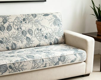 Cojín de asiento azul claro estampado, cojín para banqueta, hecho a mano, ventanal