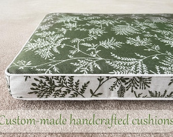 Green Patterned Cushion, Banquette Cushion, Handmade, Bay Window