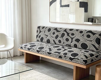 Black Patterned Seat Cushion, Banquette Cushion, Handmade, Bay Window