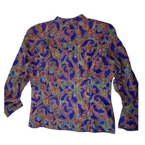 Vintage Adrianna Papell 100% Silk Paisley Blazer Blue Purple Jewel Tone Size 12 zdjęcie 2