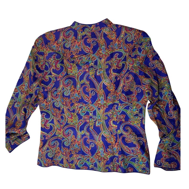 Vintage Adrianna Papell 100% Silk Paisley Blazer Blue Purple Jewel Tone Size 12 zdjęcie 2