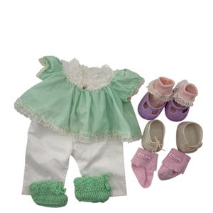 Vintage 1980s Cabbage Patch Kids Mint Green Dress Bloomers & Accessory Lot