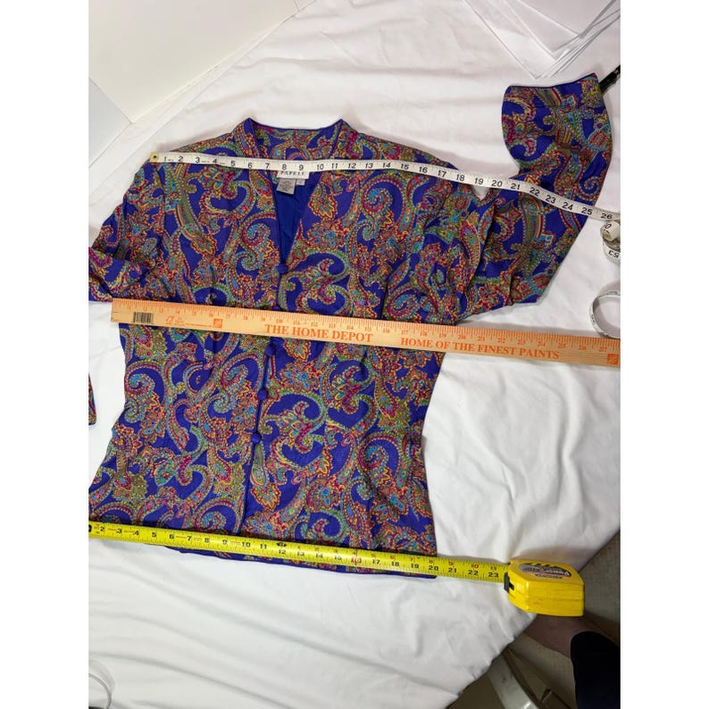 Vintage Adrianna Papell 100% Silk Paisley Blazer Blue Purple Jewel Tone Size 12 zdjęcie 6