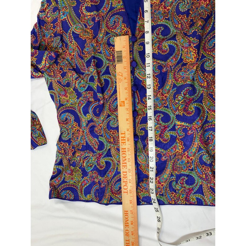 Vintage Adrianna Papell 100% Silk Paisley Blazer Blue Purple Jewel Tone Size 12 zdjęcie 8