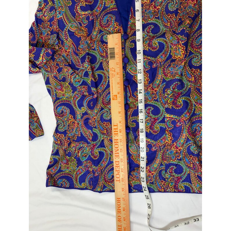 Vintage Adrianna Papell 100% Silk Paisley Blazer Blue Purple Jewel Tone Size 12 zdjęcie 7
