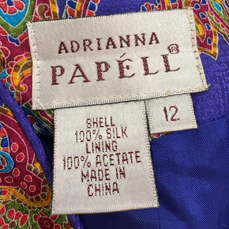 Vintage Adrianna Papell 100% Silk Paisley Blazer Blue Purple Jewel Tone Size 12 zdjęcie 3